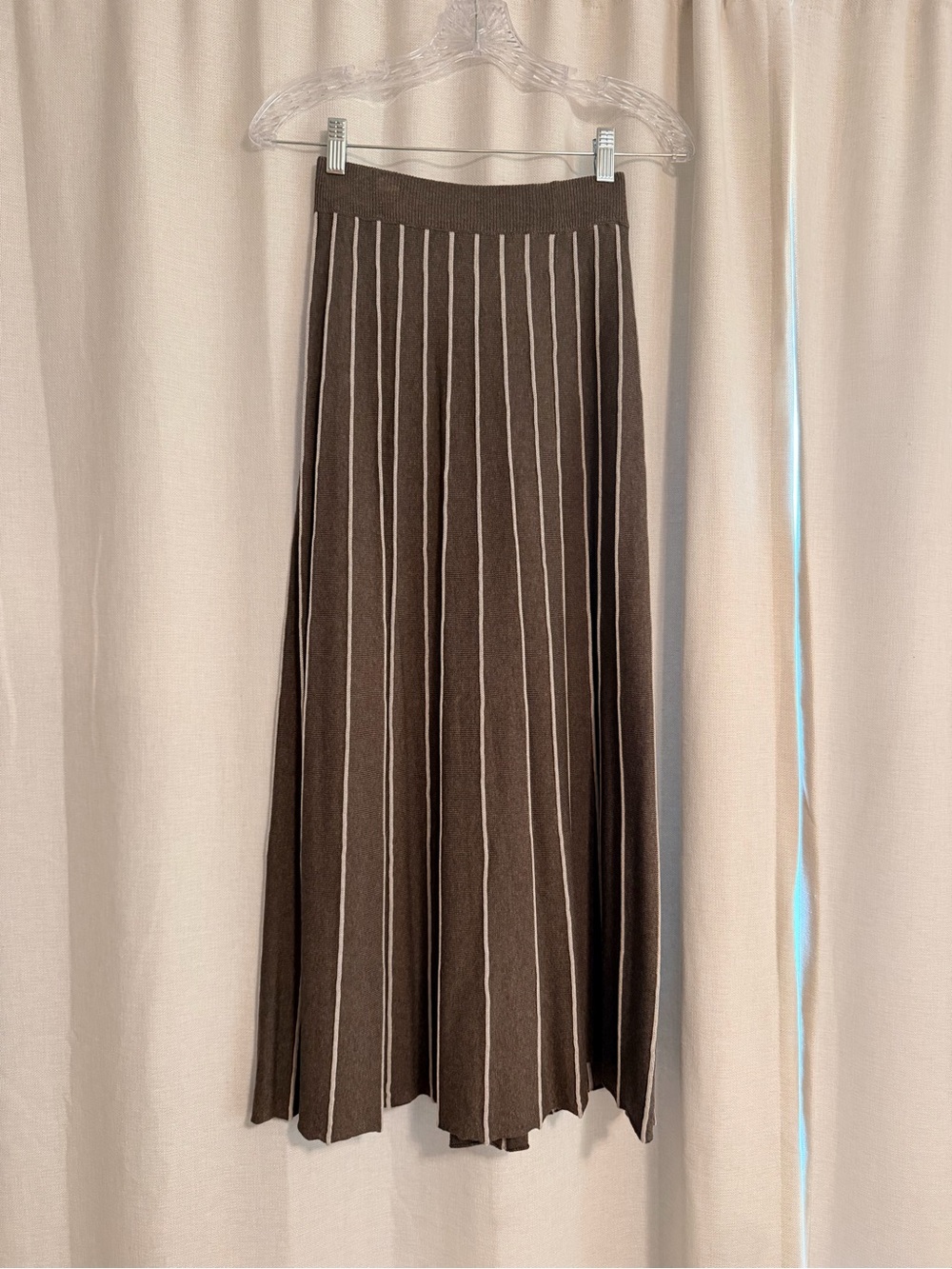 KOTN Brown Maxi Skirt with White Pinstripes